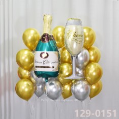 Balloon Bunch Champaign bottle & cup + metallic balloons (23pcs filled helium + weight)