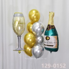 Balloon Bunch Champaign bottle & cup + metallic balloons (9pcs filled helium + weight)