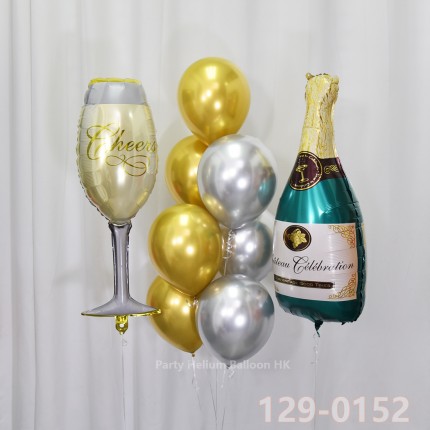 Balloon Bunch Champaign bottle & cup + metallic balloons (9pcs filled helium + weight)