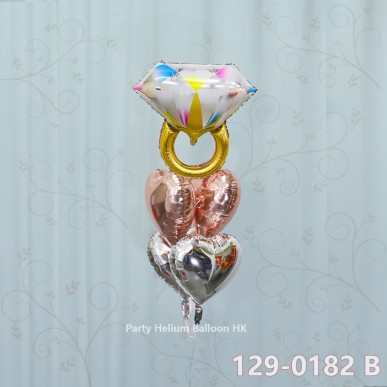 Balloon Bunch diamond ring + heart foil balloon (5pcs filled helium + weight)