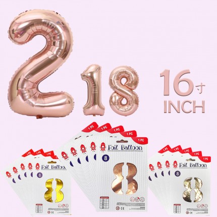 16 inch Number foil balloon 3 colours
