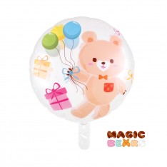 Bear birthday balloon transparent round (17 inch)
