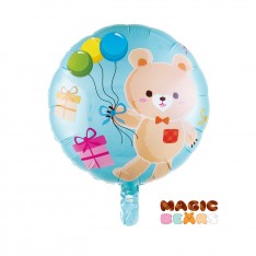 Bear birthday balloon transparent round (17 inch)