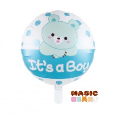 Bear birthday balloon transparent round (17 inch)