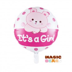 Bear birthday balloon transparent round (17 inch)